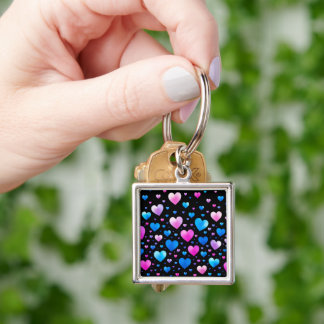 Pink & Blue Glowing Hearts Sleutelhanger