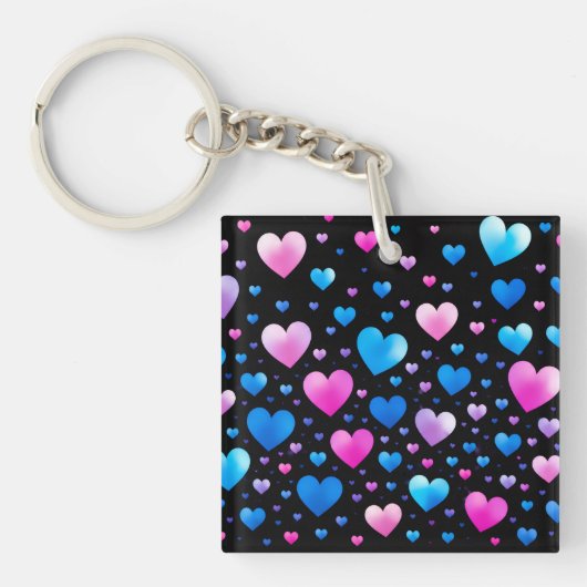 Pink & Blue Glowing Hearts Sleutelhanger (Voorkant)