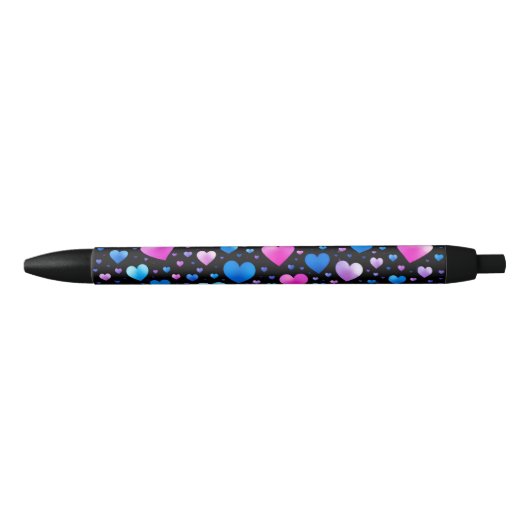 Pink & Blue Glowing Hearts Zwarte Inkt Pen (Voorkant)