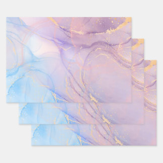 Pink & Blue Gold Glitter Marble Inpakpapier Vel