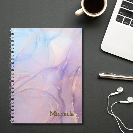 Pink Blue Gold Glitter Marble Name Notitieboek