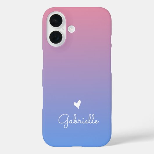Pink Blue Gradient Heart met minimale scriptnaam Case-Mate iPhone Case (Achterkant)