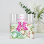 Pink Blue Green Floral Lace Birthday Party Kaart (Staand voorkant)