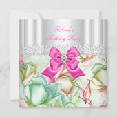 Pink Blue Green Floral Lace Birthday Party Kaart (Voorkant)