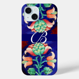 PINK BLUE GREEN FLORAL MONOGRAM iPhone 15 CASE