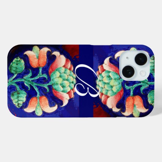 PINK BLUE GREEN FLORAL MONOGRAM Case-Mate iPhone CASE (Achterkant (horizontaal))