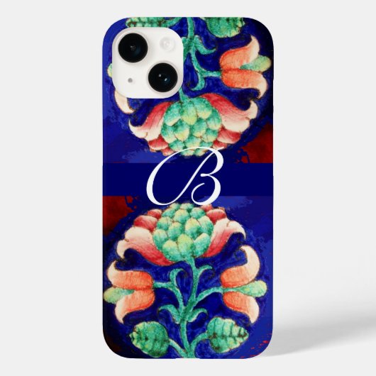 PINK BLUE GREEN FLORAL MONOGRAM Case-Mate iPhone CASE (Achterkant)