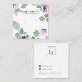PINK BLUE GREEN ROOS FLORAL STUD EARRING DISPLAY VIERKANTE VISITEKAARTJE (Voorkant / Achterkant)