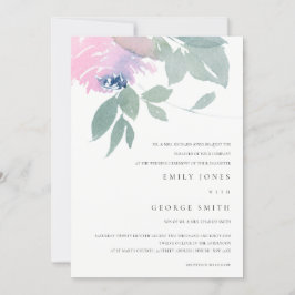 PINK BLUE GREEN WATERVERF FLORAL WEDDING INVITE BEDANKKAART