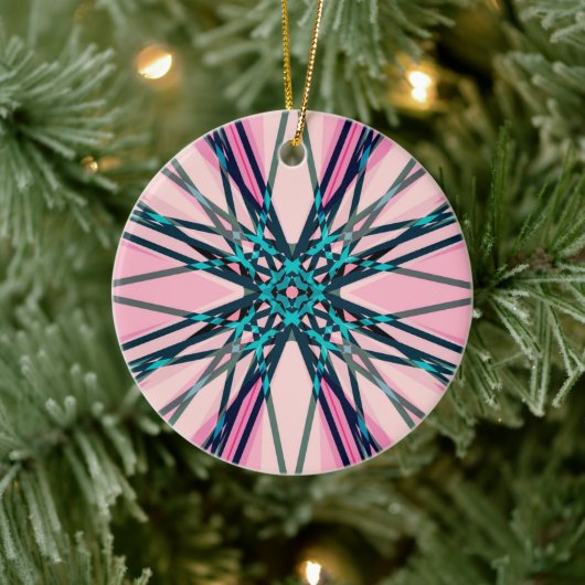 Pink Blue Grey Fractal Snowflake Winter Festive Keramisch Ornament (Boom)