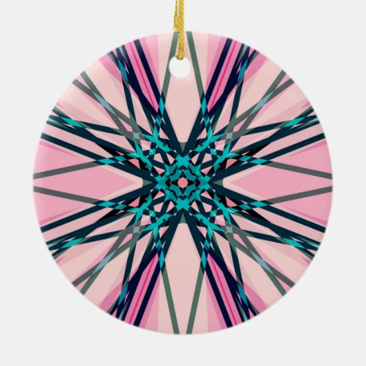 Pink Blue Grey Fractal Snowflake Winter Festive Keramisch Ornament (Achterkant)
