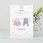 Pink Blue Hanbok Koreaanse Doljanchi eerste verjaa Kaart (Staand voorkant)