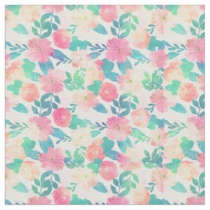 Pink Blue Hand Paint Floral Giral Design Stof