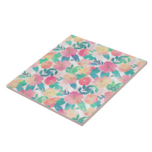 Pink Blue Hand Paint Floral Giral Design Tegeltje