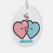 Pink & Blue Hearts Kiss Keramisch Ornament (Rechts)