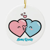 Pink & Blue Hearts Kiss Keramisch Ornament (Voorkant)