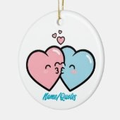 Pink & Blue Hearts Kiss Keramisch Ornament (Links)