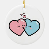 Pink & Blue Hearts Kiss Keramisch Ornament (Achterkant)