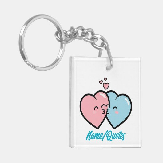 Pink & Blue Hearts Kiss Sleutelhanger (Voorkant Links)