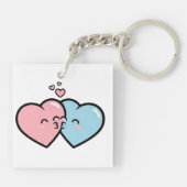 Pink & Blue Hearts Kiss Sleutelhanger (Achterkant)