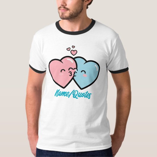 Pink & Blue Hearts Kiss T-shirt (Voorkant)