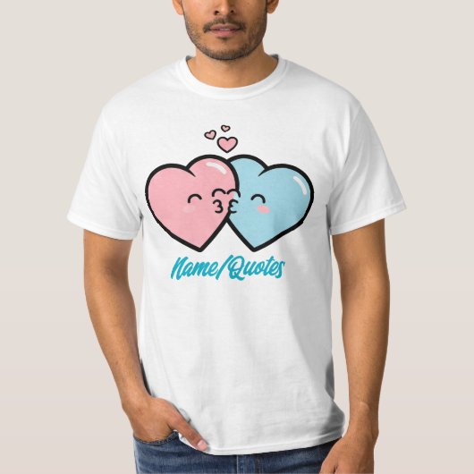 Pink & Blue Hearts Kiss T-shirt (Voorkant)