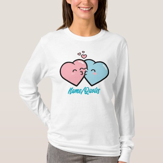 Pink & Blue Hearts Kiss T-shirt (Voorkant)