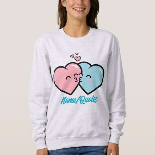 Pink & Blue Hearts Kiss Trui (Voorkant)