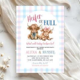Pink Blue Heifer Bull Gender Reveal Invitation Kaart