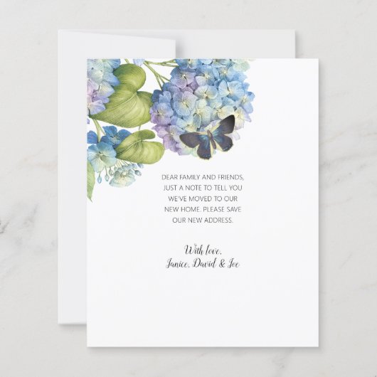 Pink Blue Hydrangea Floral Moving Kaart (Achterkant)