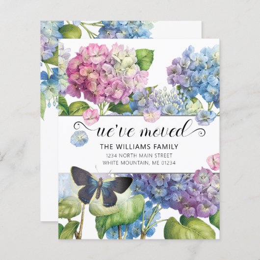 Pink Blue Hydrangea Floral Moving Kaart (Voorkant / Achterkant)