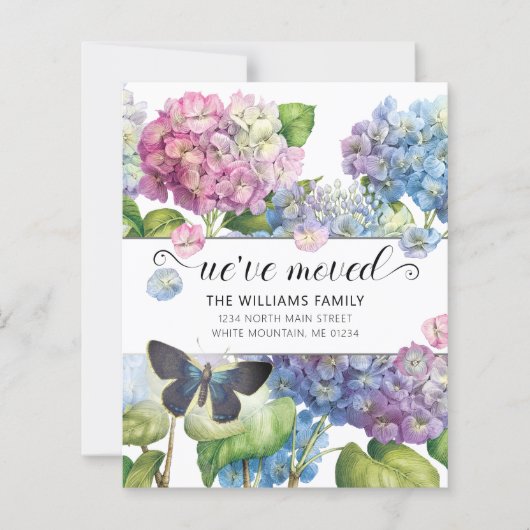 Pink Blue Hydrangea Floral Moving Kaart (Voorkant)