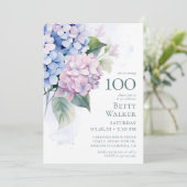  Pink Blue Hydrangeas 100th Birthday Card Request  Kaart (Staand voorkant)
