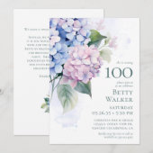  Pink Blue Hydrangeas 100th Birthday Card Request  Kaart (Voorkant / Achterkant)
