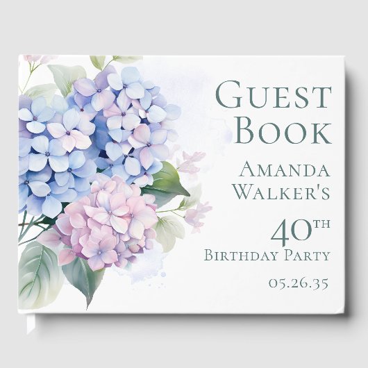 Pink Blue Hydrangeas 40th Birthday  Gastenboek (Voorkant)