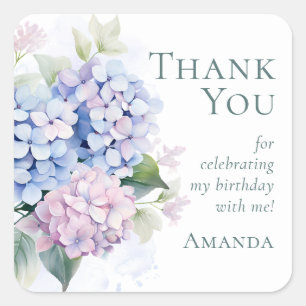 Pink Blue Hydrangeas 40th Birthday Party Thank You Vierkante Sticker