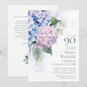  Pink Blue Hydrangeas 90th Birthday Card Request  Kaart (Voorkant / Achterkant)