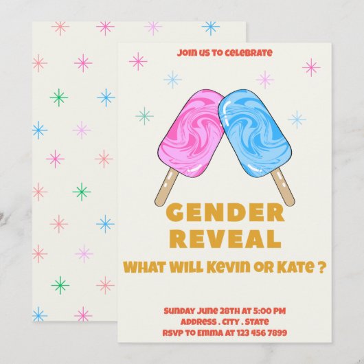 Pink & Blue Ice Cream Geslacht Onthulling Uitnodig Kaart (Voorkant / Achterkant)