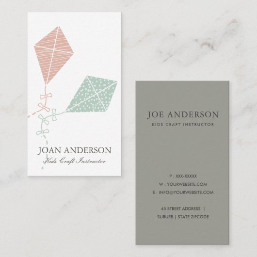 PINK BLUE KITE KINDER KLASSE TACHERTUERCOACH VISITEKAARTJE (Voorkant / Achterkant)