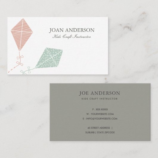 PINK BLUE KITE KINDER KLASSE TACHERTUERCOACH VISITEKAARTJE (Voorkant / Achterkant)