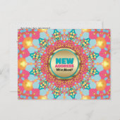 Pink Blue Mandala We've Moved New Address Aankondigingskaart (Voorkant / Achterkant)