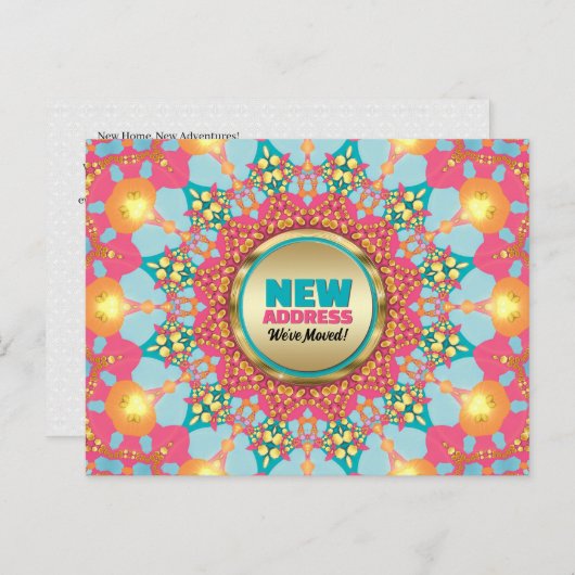 Pink Blue Mandala We've Moved New Address Aankondigingskaart (Voorkant / Achterkant)