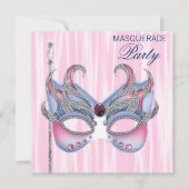 Pink Blue Masquerade Party Kaart (Voorkant)