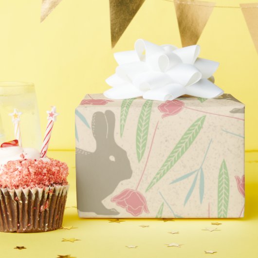 Pink Blue Mint Spring Floral Easter Bunny Pattern Cadeaupapier (Verjaardagsfeest)