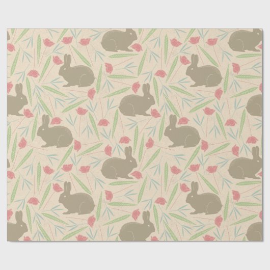 Pink Blue Mint Spring Floral Easter Bunny Pattern Cadeaupapier (Vlak)