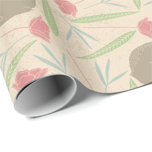 Pink Blue Mint Spring Floral Easter Bunny Pattern Cadeaupapier (Rol Hoek)
