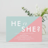 Pink & Blue Modern Gender Reveal Baby shower Kaart (Staand voorkant)