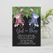 Pink Blue Monkey Gender Reveal Party Uitnodigingen (Staand voorkant)