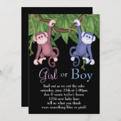 Pink Blue Monkey Gender Reveal Party Uitnodigingen (Voorkant / Achterkant)