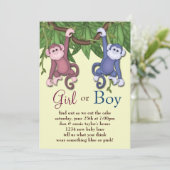 Pink Blue Monkey Gender Reveal Party Uitnodigingen (Staand voorkant)